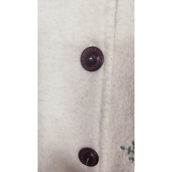 Vtg 80s Teddi Fleece longline button up coat Jacket Medium Embroidered cottage - Picture 4 of 8